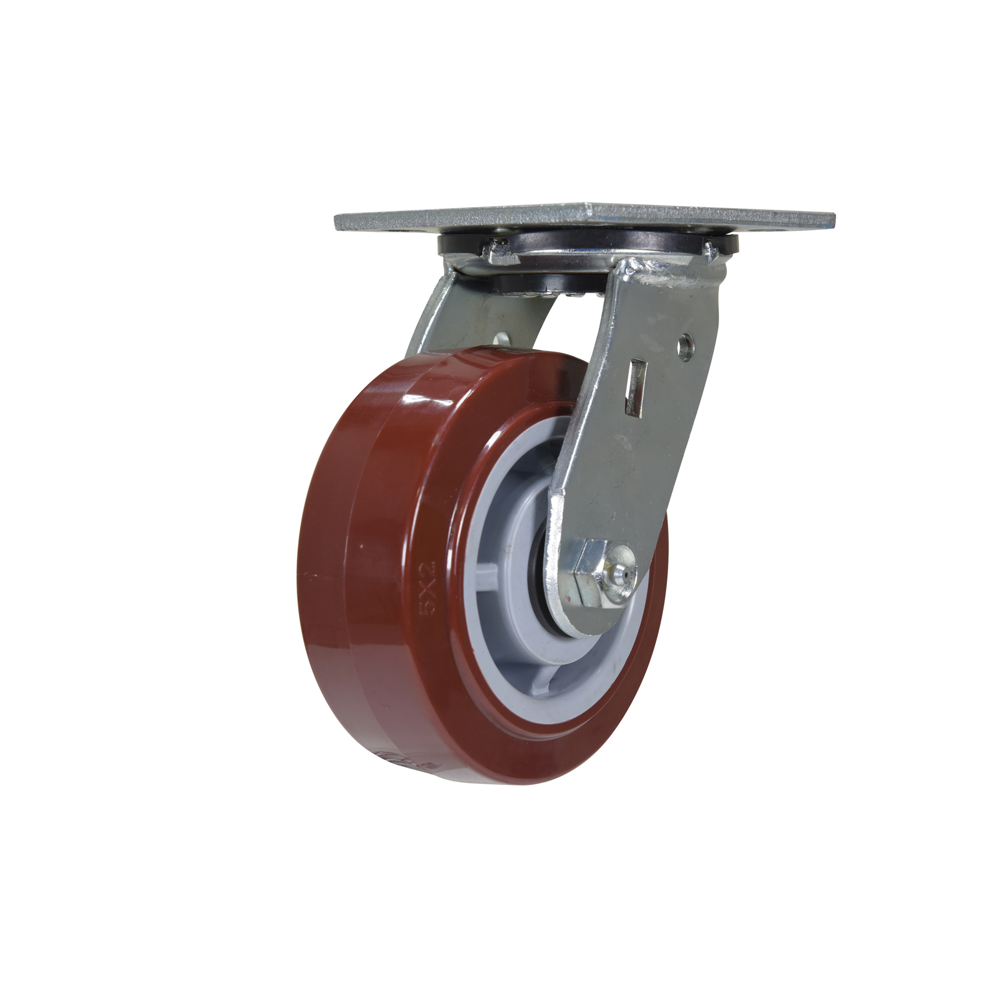 Vestil Polyurethane Swivel Caster - 5in. x 2in., Maroon, Zinc Plated, Model# CST-VE-5X2PUP-S